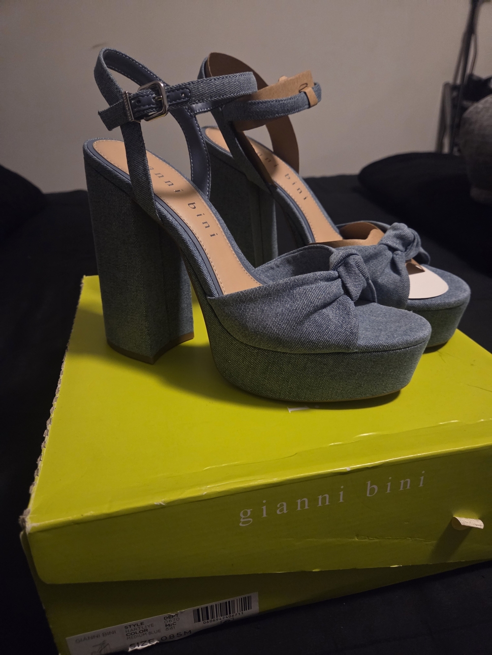 Gianni Bini Blue Denim Platform Block Heel Sandals